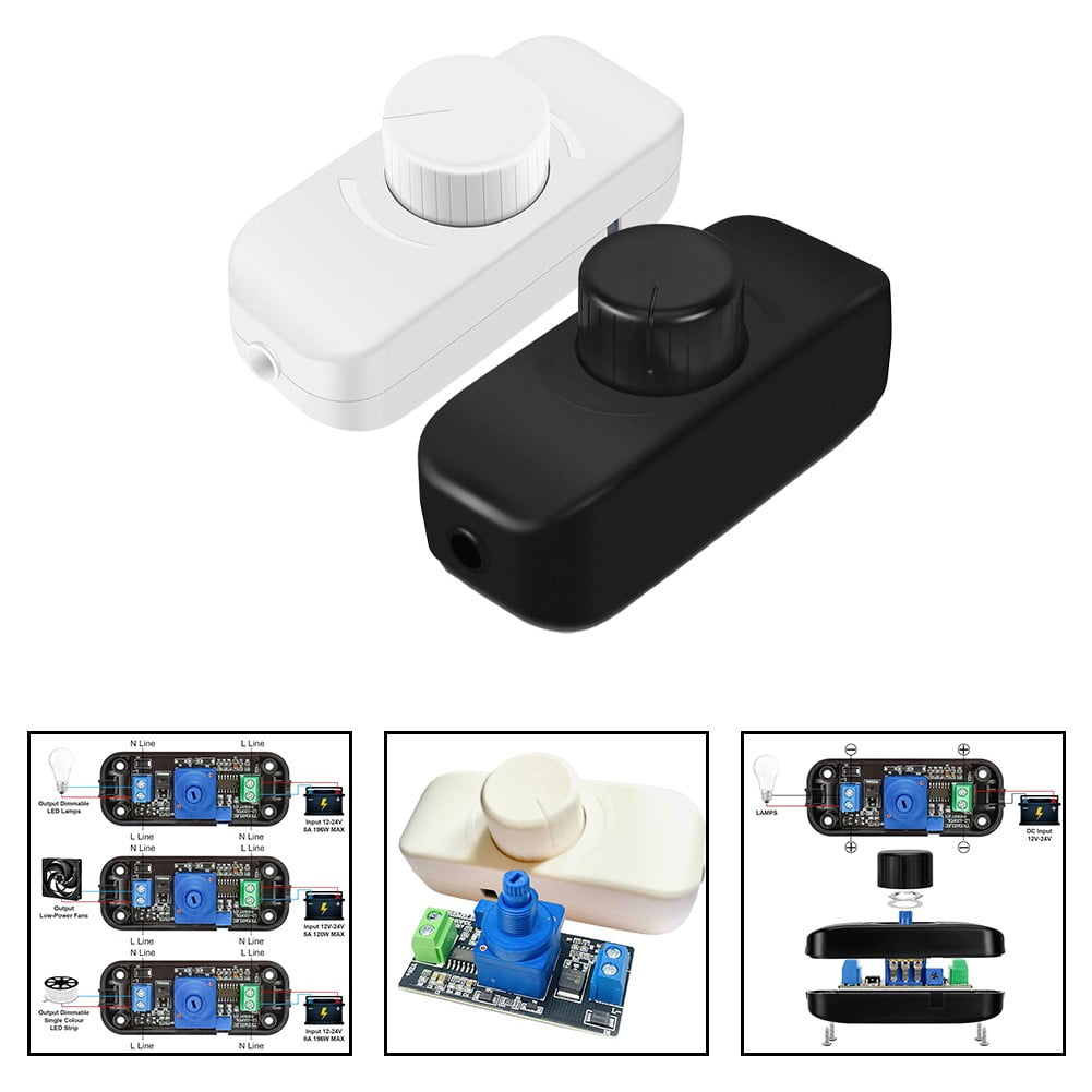 Inline Dimmer Switch For 12V 24V Led Lights Frequency Adjustable Push On/Off Rotary Control For Smooth Brightness Adjustment White โ image 2