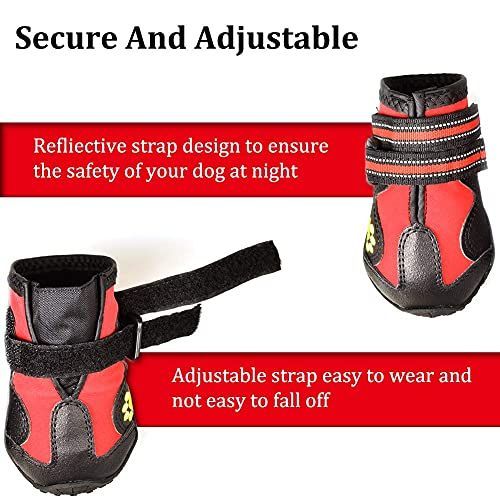 Dog Boots & Paw Protectors Non-Slip Waterproof | Dog Booties Adjustable Straps for Hot Pavement and Winter, Dog Shoes for Medium to Large Dogs 4Pcs with Rugged — image 3