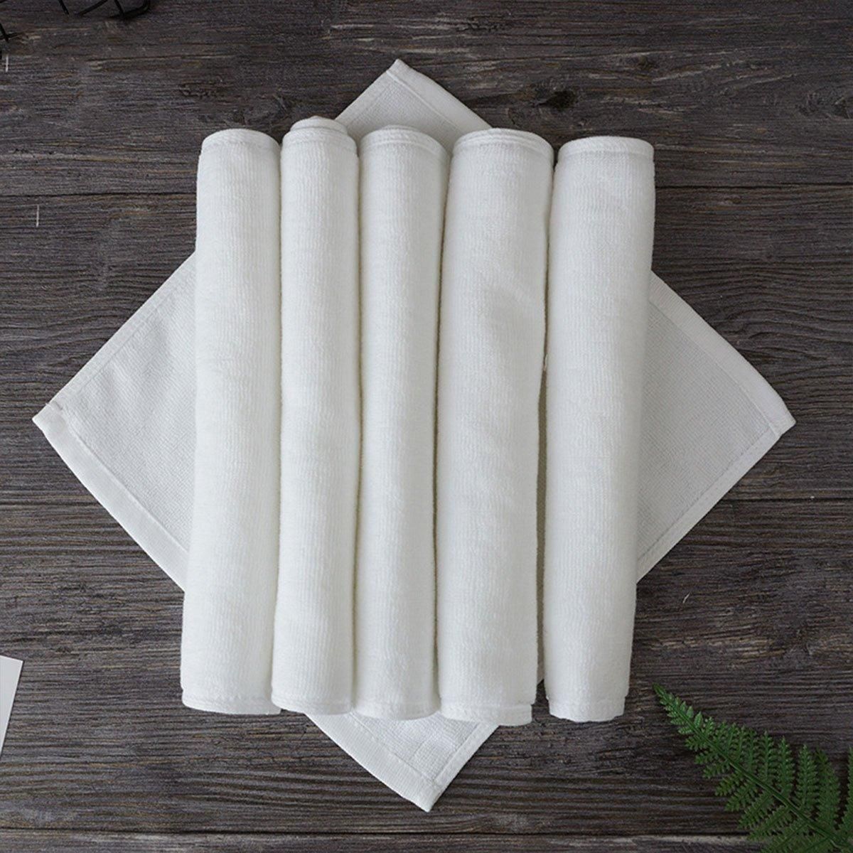 6PCS Hotel Cotton Face Towel White Soft Square Cloth Beauty Salon KTV Thick Wash - 32x32cm-Pearl satin-60g — image 6