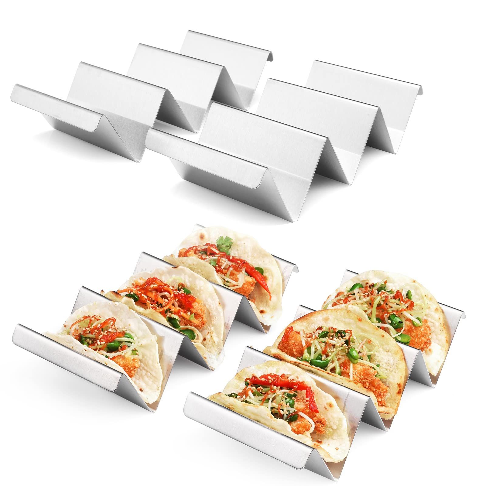 Holders 4 Packs - Stainless Steel Stand Rack Tray Style, Oven Safe for Baking, Dishwasher and Grill Safe