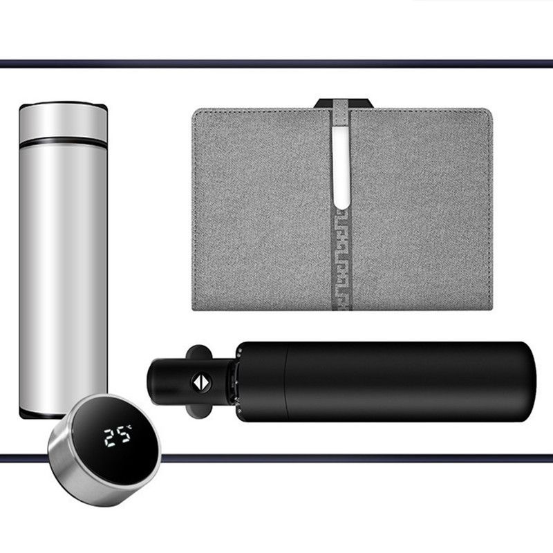 Luxury Corporate Gift Set Temperature Display Bottle Auto Umbrella Notebook, Premium Business Office Gift Hamper, All Weather Practical Employee Client