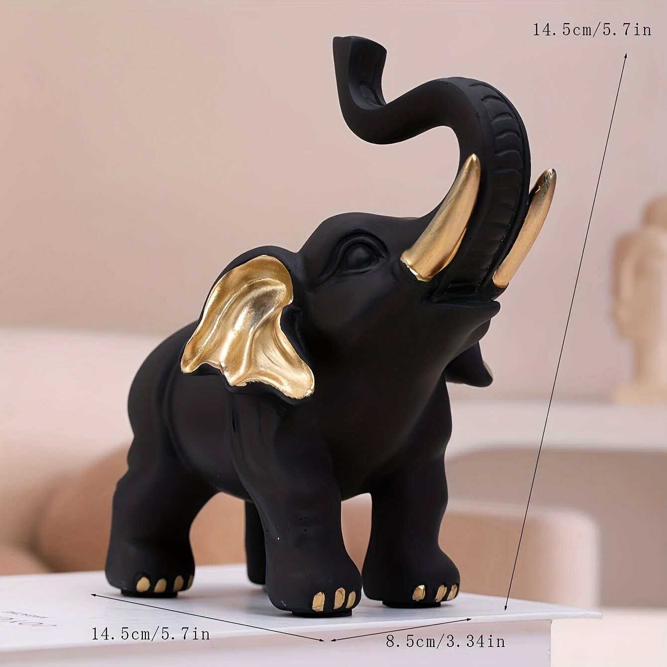 Vitality Corner — 1pc Lucky Fortune Elephant Decoration, Resin Statue Art Craft for Bookshelf Home Living Room Office Cafe Decor, Room Tabletop Display — image 4