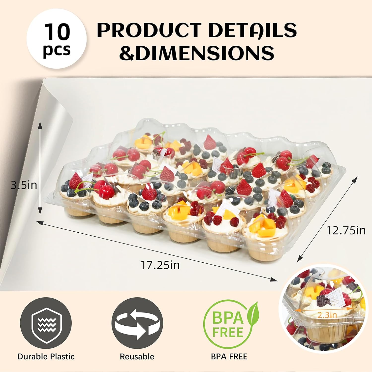 24 Count x 10 Sets Plastic Cupcake Containers, Durable and BPA-Free Cupcake Holder with Lid for Easy Transport Storage, Stackable Clear Cupcake Carriers โ image 2