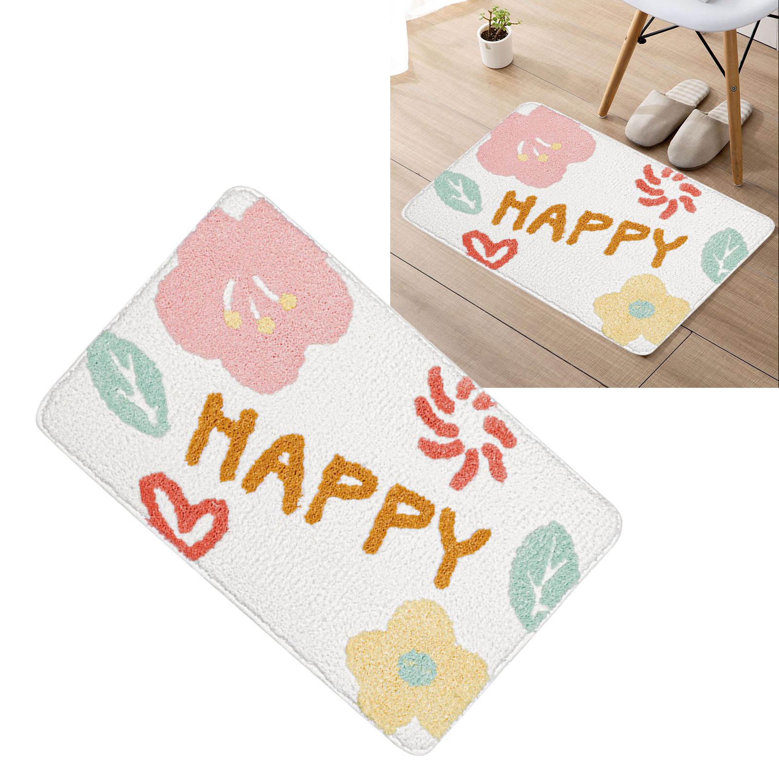 Bath Mat Cute Cartoon Soft Slip Resistance Highly Absorbent Bath Rug for Bathroom Bedroom Kitchen White — image 5