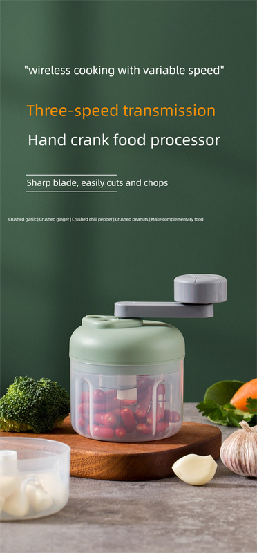 Manual Garlic Chopper & Food Processor 250ml Portable 3-Speed Hand-Crank Mincer – Green Large Capacity Edition — image 3