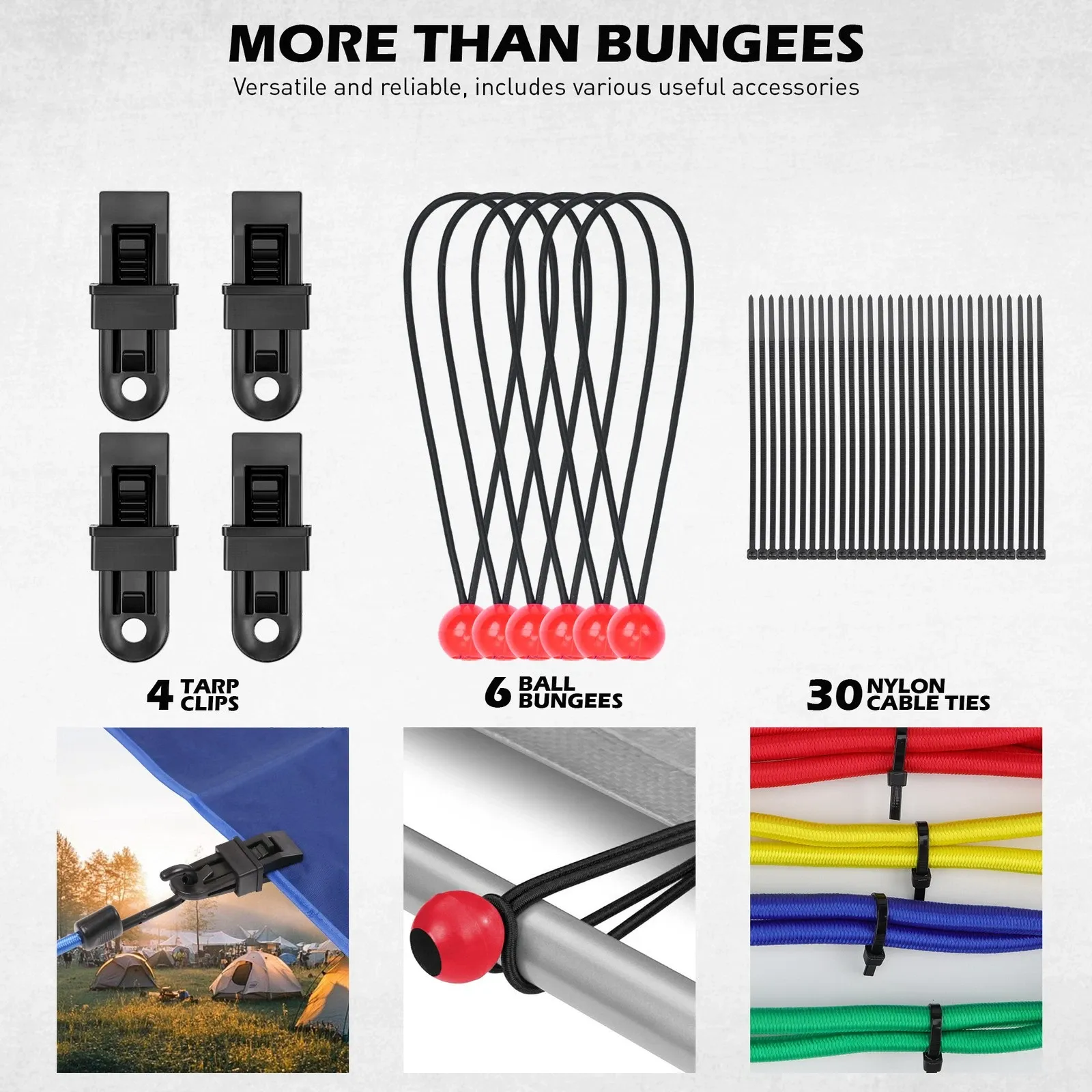 SEDY 60Pcs Bungee Cords Set Heavy Duty Tie Down Straps Camping Moving w/ Hooks โ image 4