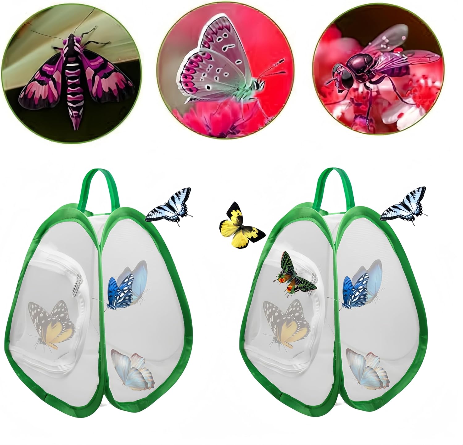 2 Pack Mini Butterfly Habitat Cage- 23 x 25.5 x 21CM, Butterfly Net, Collapsible Insect Mesh Cage- Portable Butterfly Net Habitat with Zipper for Transporting โ image 3