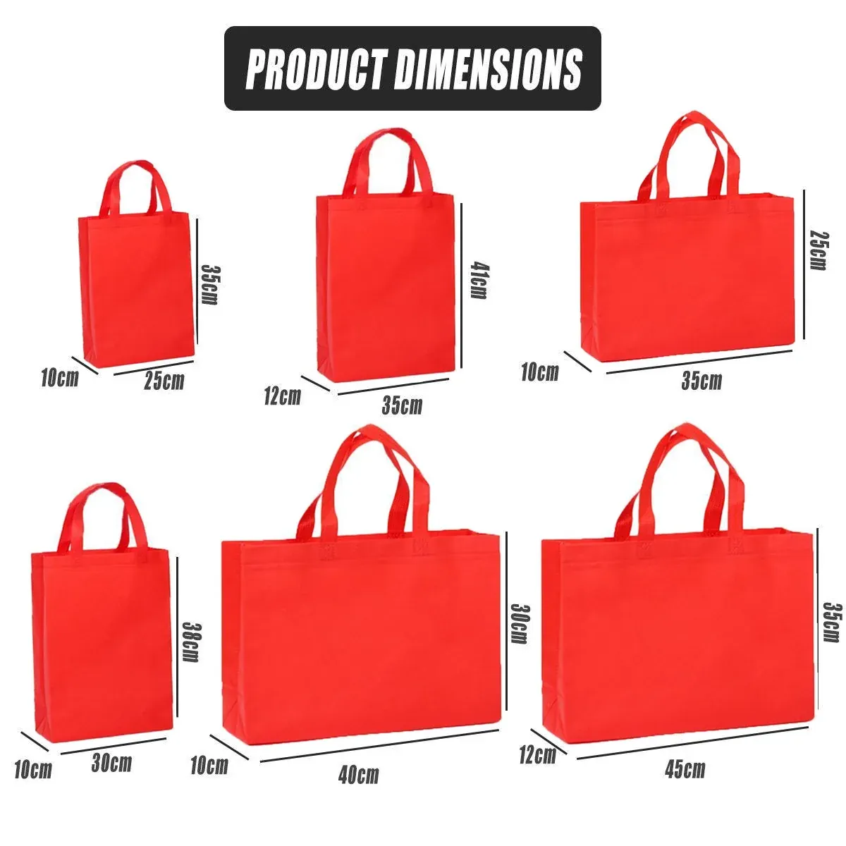100PCS Reusable Non Woven Shopping Bags Eco Friendly Washable Tote Bags Red - 38X30X10CM β image 3