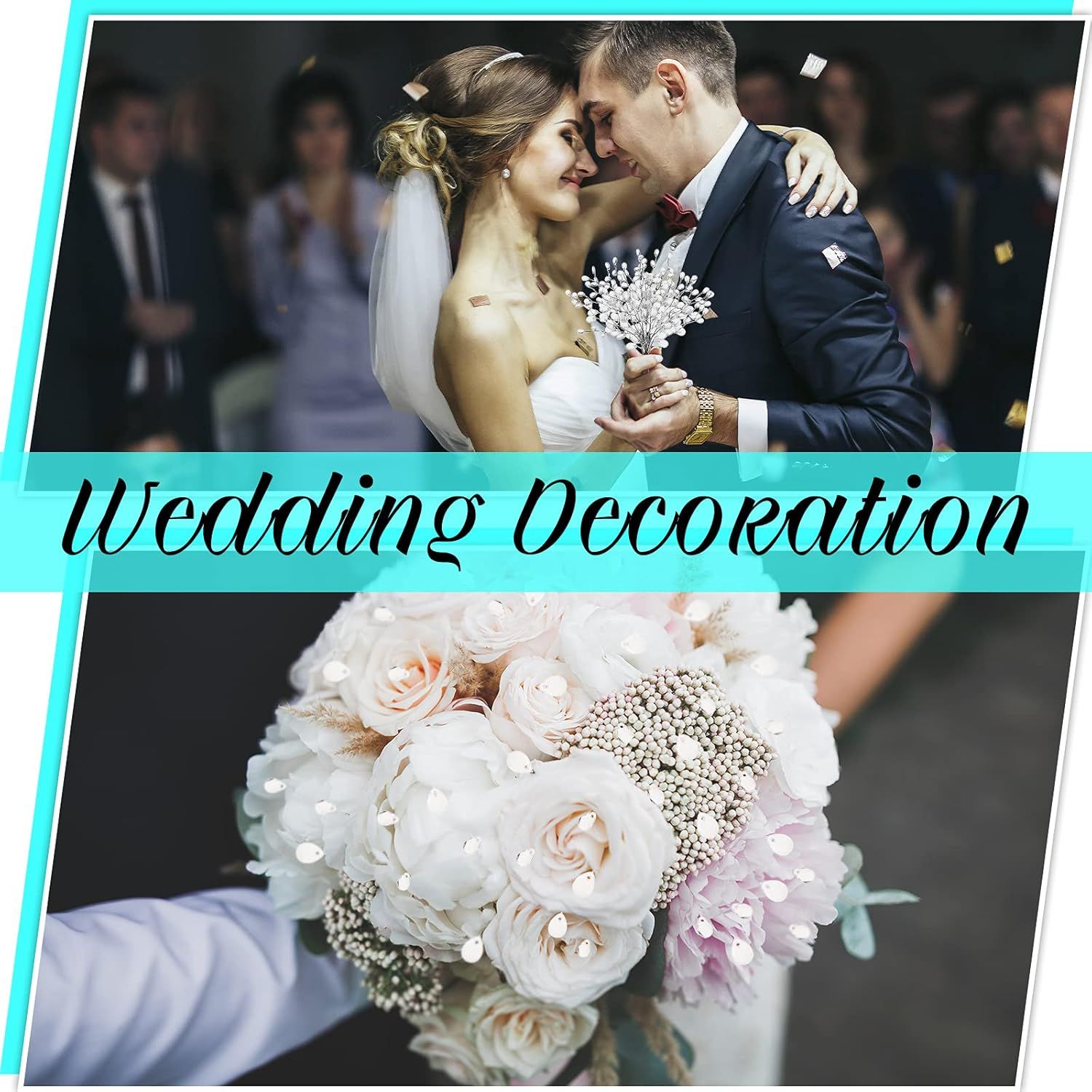 60 Pieces Artiicial Bouquets with Acrylic Bead Drop Crystal lower Stem Branches Beaded String Bridal Picks, Decoration or Wedding DIY Crats — image 5