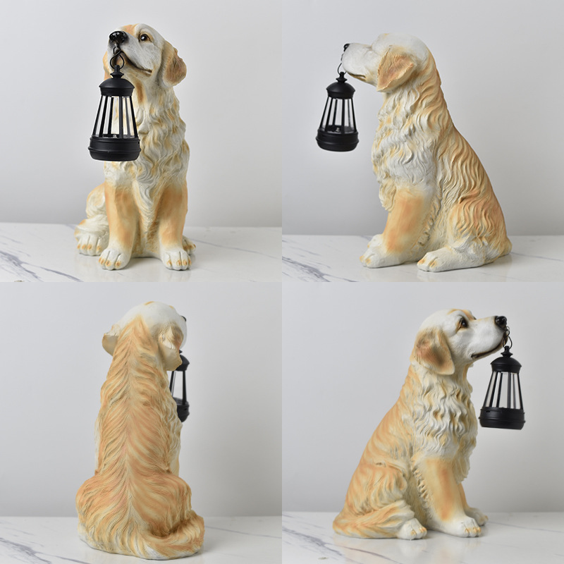 Solar Dog Garden Statue with Lantern Waterproof Resin Puppy Ornament for Outdoor Patio Pathway Backyard Decoration Australian Pet Lovers(A) — image 4
