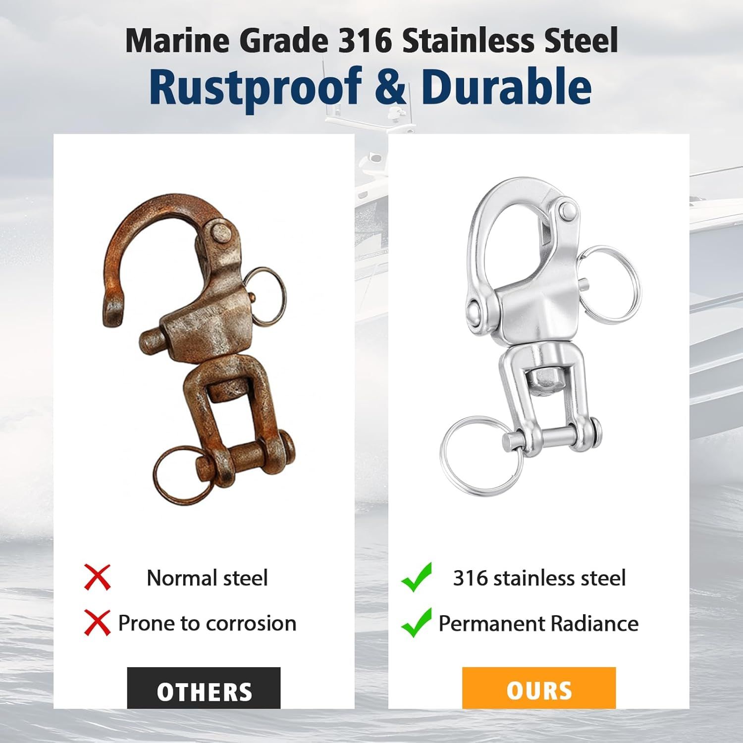 316 Stainless Steel Swivel Snap Shackle Clevis Quick Heavy Duty Release Spring Hook Marine Grade Sailing Halyard Shackle for Boat Rigging Industrial Lifting — image 5