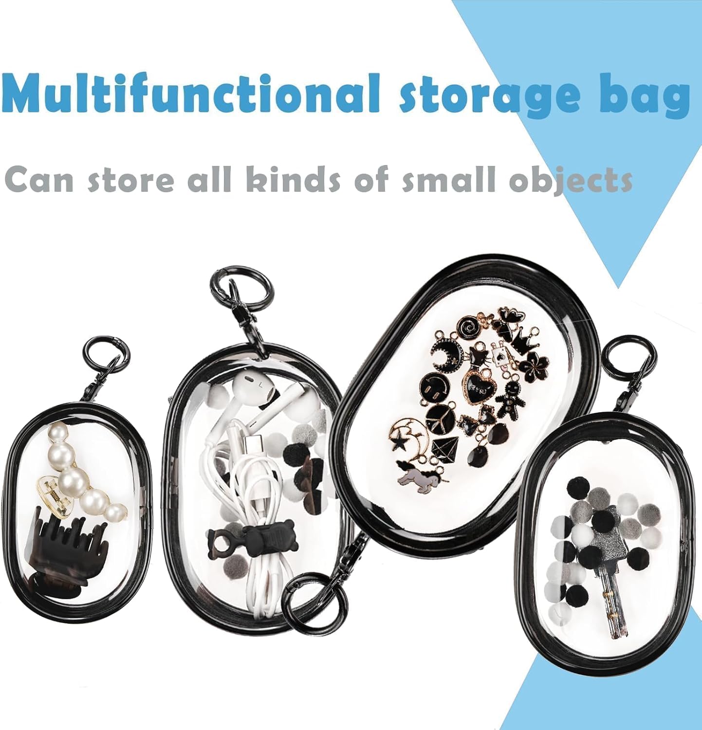 Transparent Zipper Storage Pouch with Keychain - Mini Organizer for Earbuds Cables - Travel Accessory for Backpack — image 3