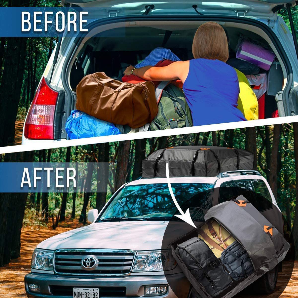Car Rooftop Cargo Carrier Roof Bag Waterproof for All Top of Vehicle with/Without Rack-Durable Roof Top Waterproof Cargo Bag — image 4