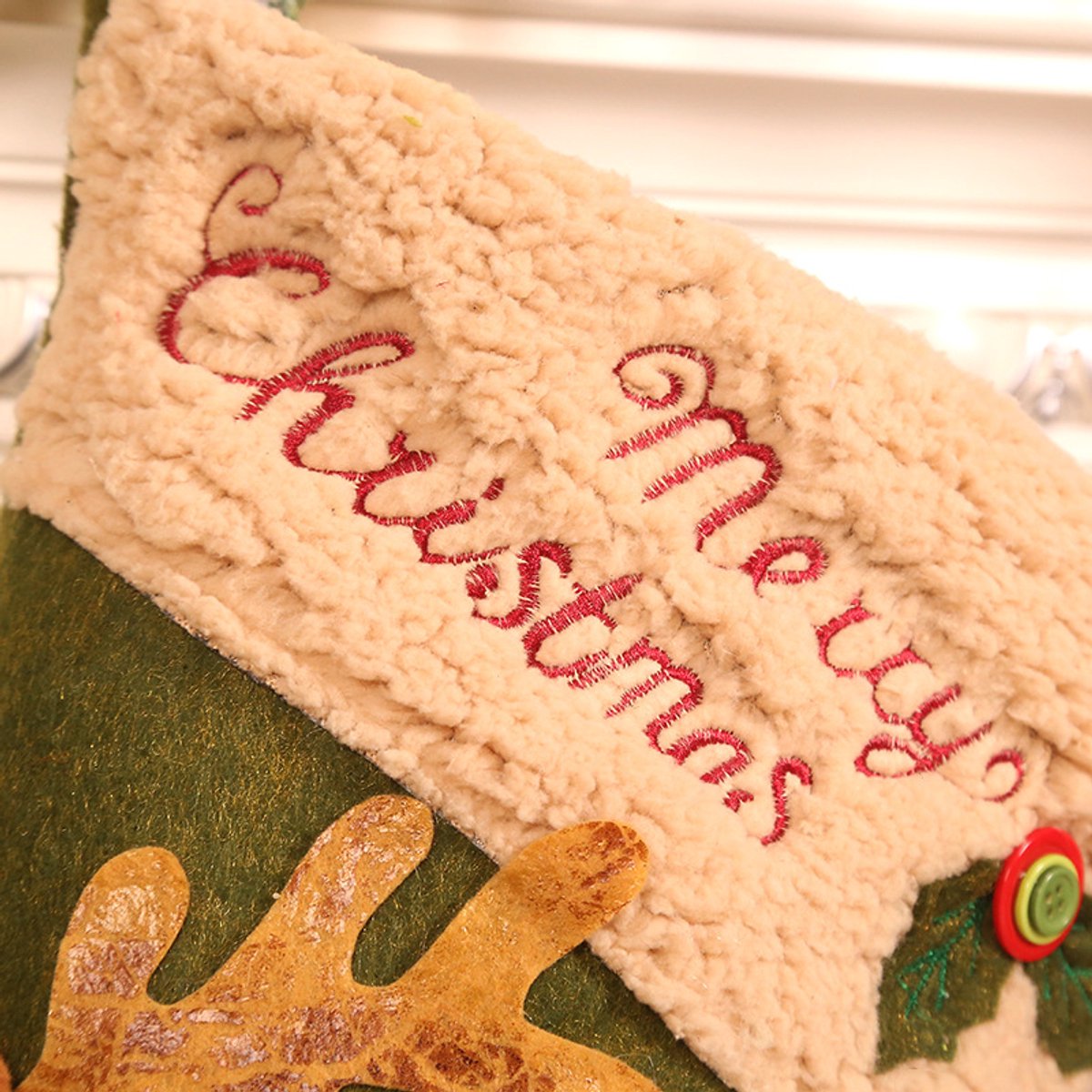 Gift Bags - 23 Inch Christmas Stockings - Santa and Reindeer Pattern - Extra Soft Plush Cuff - Classic Christmas Stocking Decoration - Perfect for Family — image 2