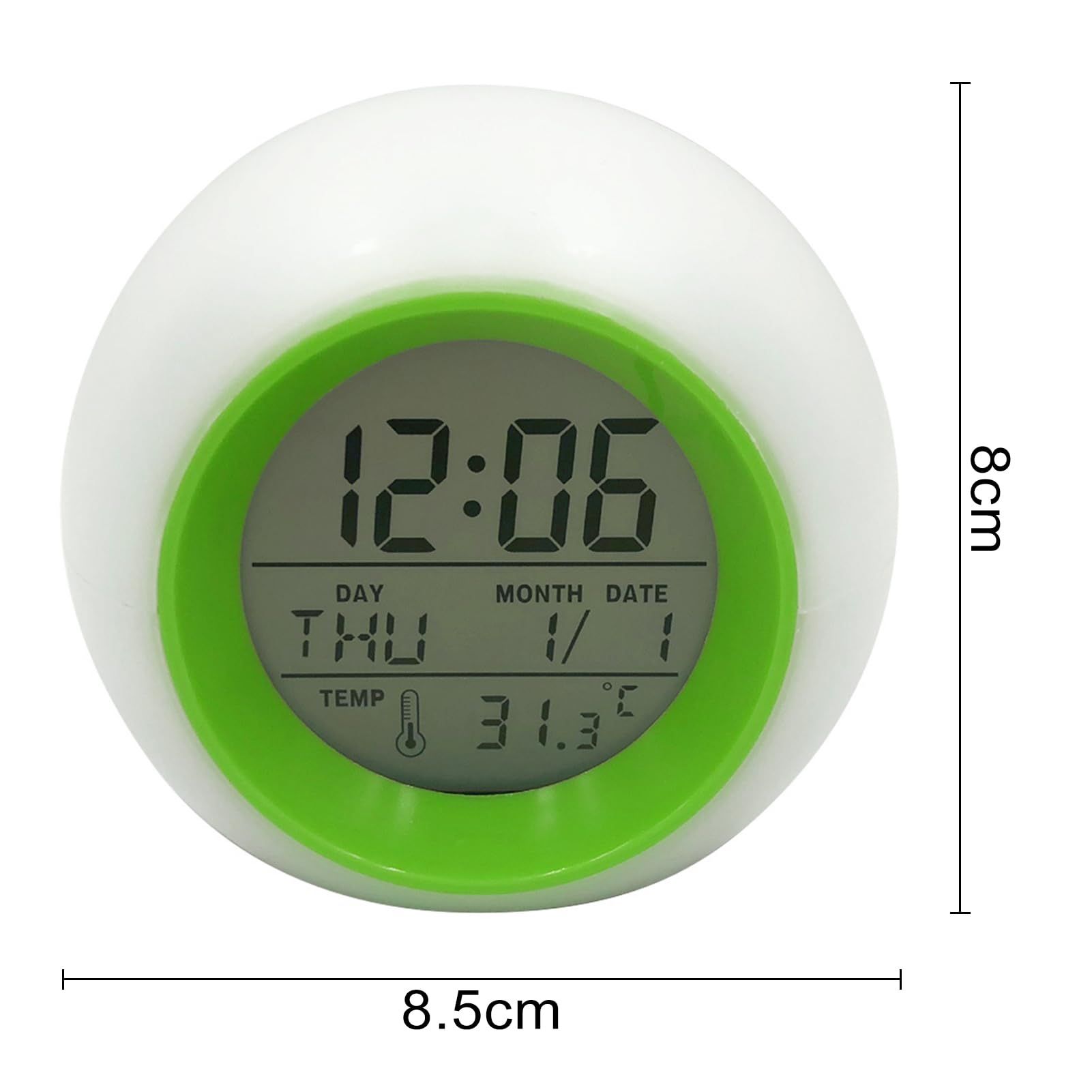 Digital Clock, Digital Alarm Clock with Colorful Light Temperature Detect Snooze Function Battery Operated Multifunctional (Green) — image 4