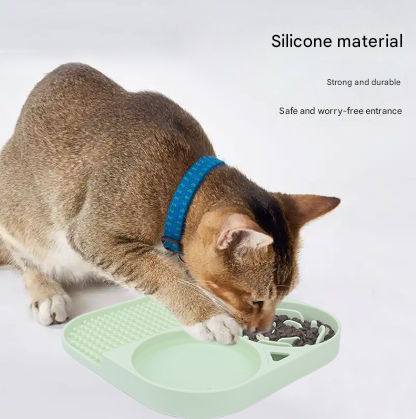 2 Pcs Green 3-in-1 Silicone Pet Slow Feeder & Lick Mat with Water Bowl - Non-Slip Design for Dogs & Cats โ image 3