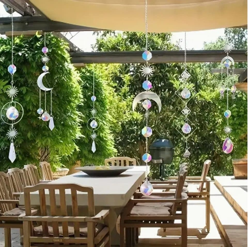 Solar Wind Chimes 6-pack with Crystal Pendants, Reflects Light for Beautiful Patterns, 12 inches, Gold — image 4
