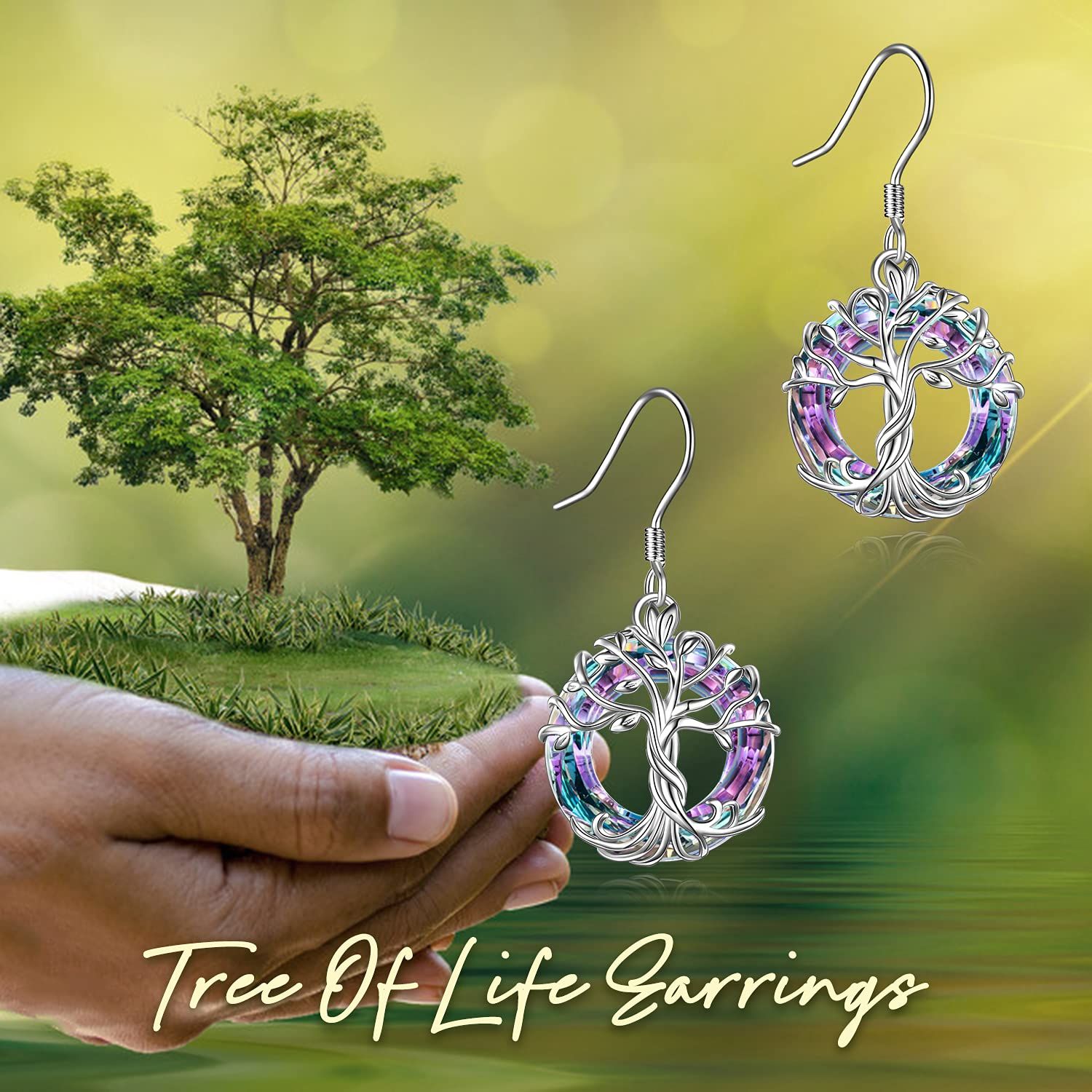 Tree of Life Earrings Family Tree Dangle Drop Hooks Earrings with Crystal Birthday Anniversary Christmas Mothers Day Jewelry Gifts — image 2