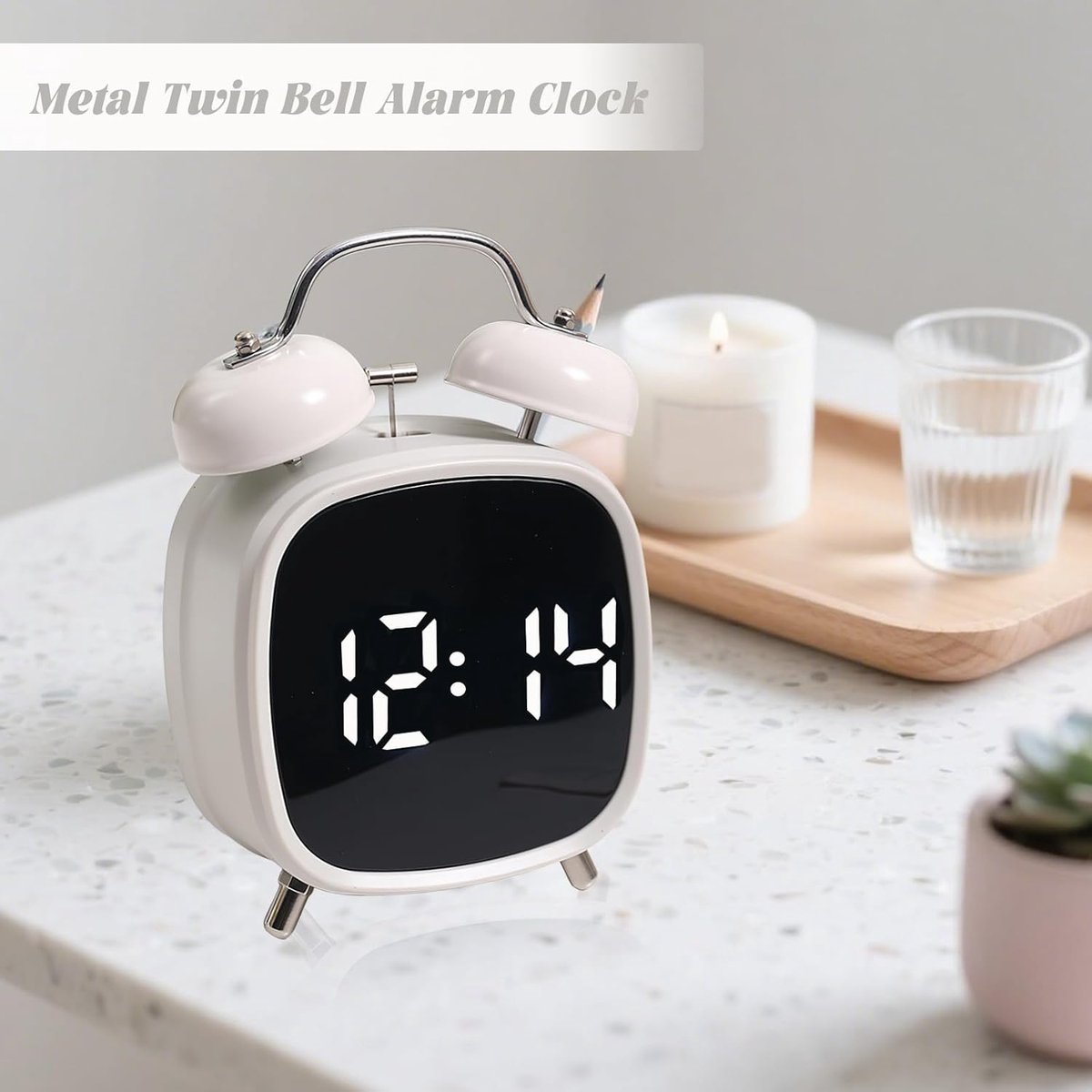 Alarm clock with double bell - Loud and creative alarm clock - Adjustable brightness in three levels - Small battery-operated digital alarm clock - Suitable — image 4