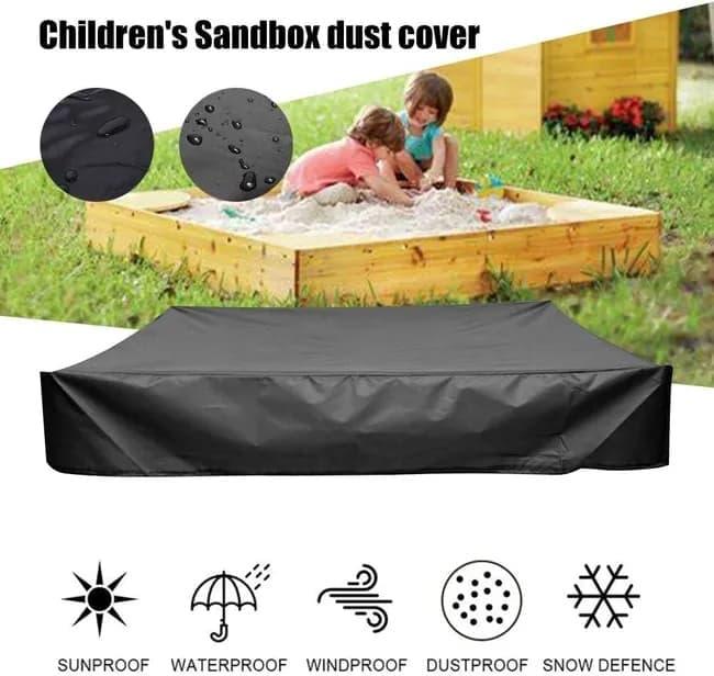 Waterproof Sandbox Cover 120x120cm, Black, Oxford Fabric UV Protection Dustproof with Drawstring, Portable for Garden Pool Furniture — image 5