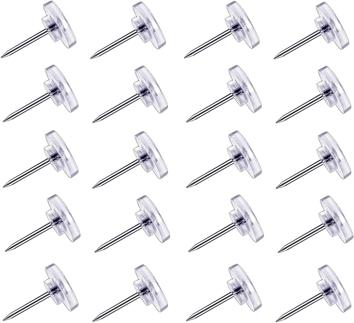 Pushpins, transparent pushpins, flat pushpins with steel points and transparent plastic heads, transparent pushpins for school, office, noticeboards, 150