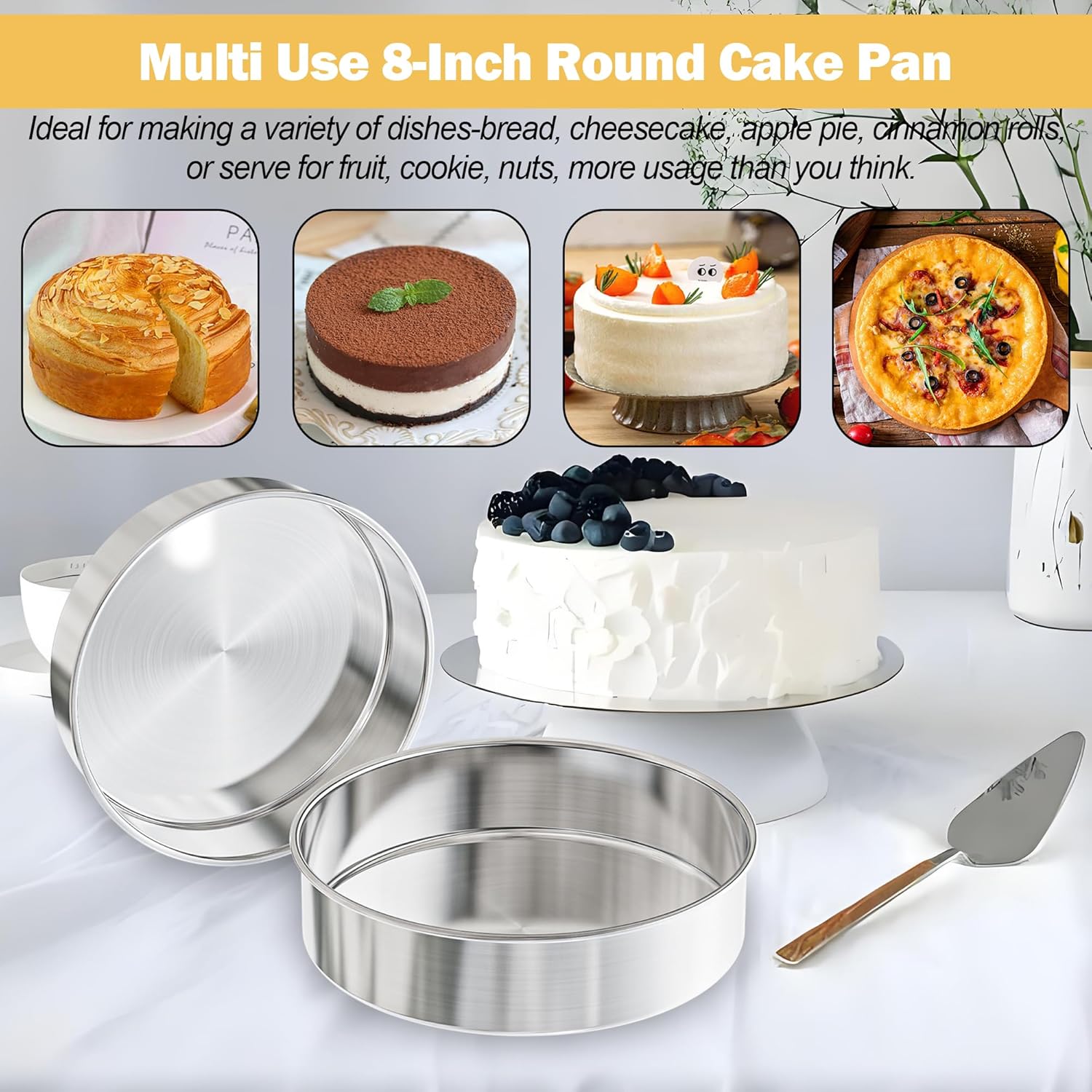 8 Inch Cake Pan Set of 2, Nonstick Stainless Steel Round Layer Cake Baking Pans with 100PCS Parchment Papers, Circle Cake Pan Tins for Birthday Christmas — image 5
