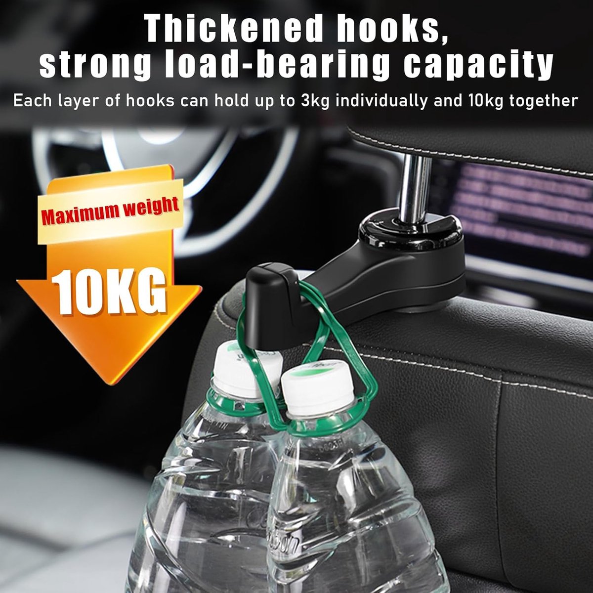 Car Seat Hooks - 2 Pieces - 2 In 1 Car Headrest Hooks - Multifunctional Car Seat Hook - 360° Rotation Front and Rear Seat Headrest Hook - Concealed Hook — image 2