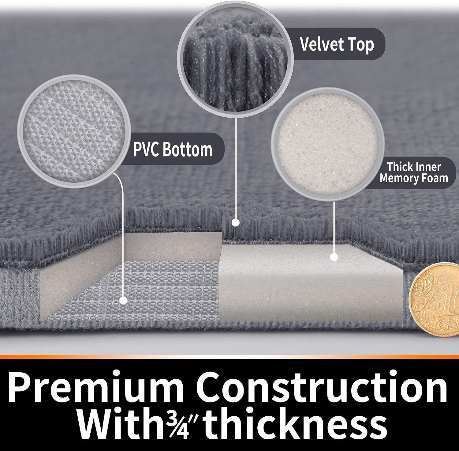 Coral fleece Bath Mat Large Size + U-Shaped, Soft and Comfortable, Super Water Absorption, Non-Slip, Thick, Machine Wash, 60 x 50 cm — image 6