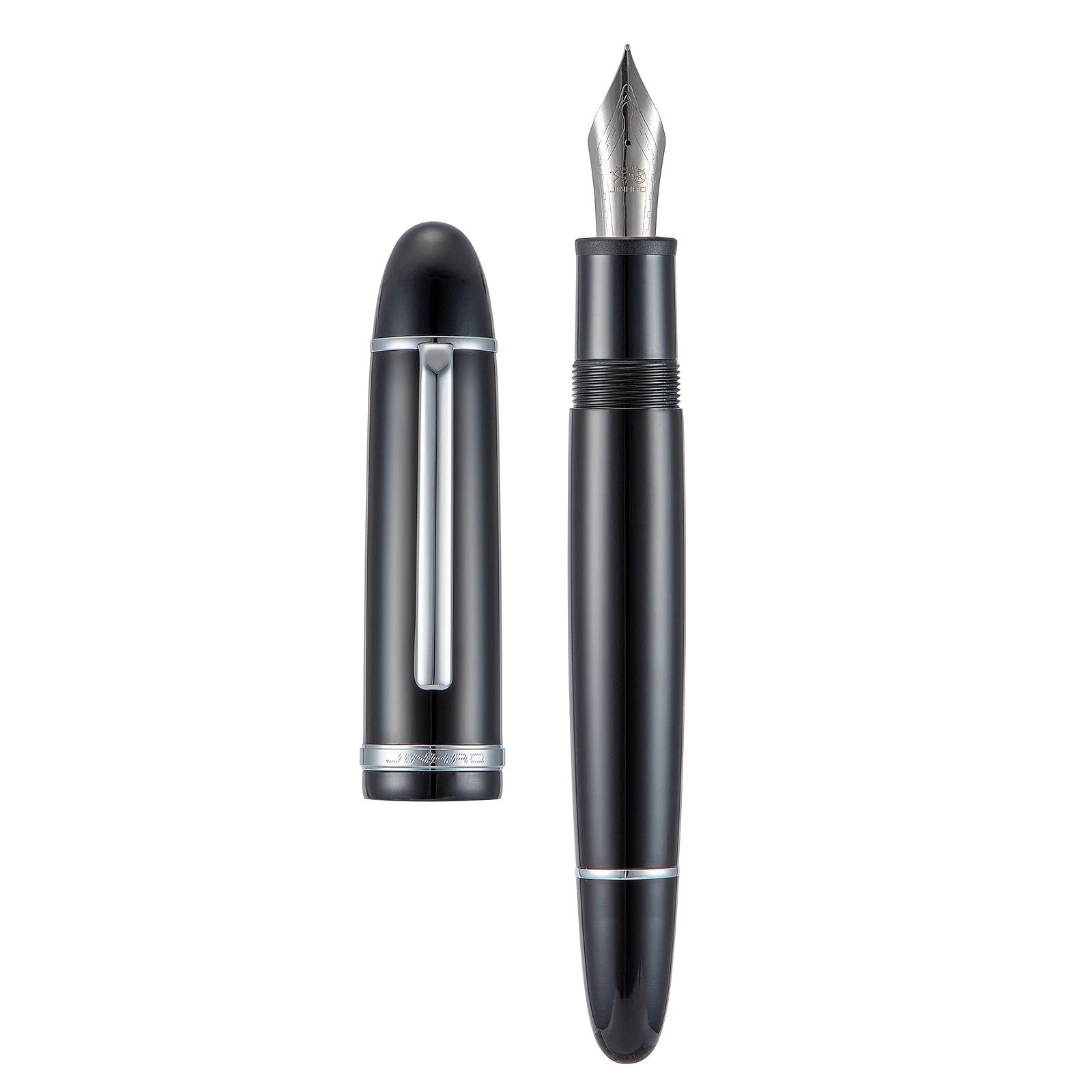 Black Fountain Pen 0.7mm Fine Point Silver Trim Smooth Writing Instrument with Converter Fine Point Silver Trim Smooth Writing