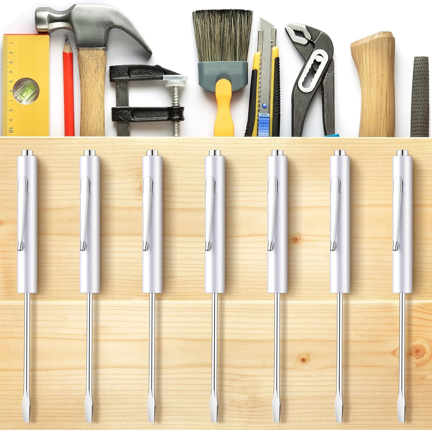 10 Pieces Pocket Screwdriver Mini Tops and Pocket Clips Magnetic Slotted Small Screw Driver with a Single Blade Head for Mechanical, Electrician(White) — image 6