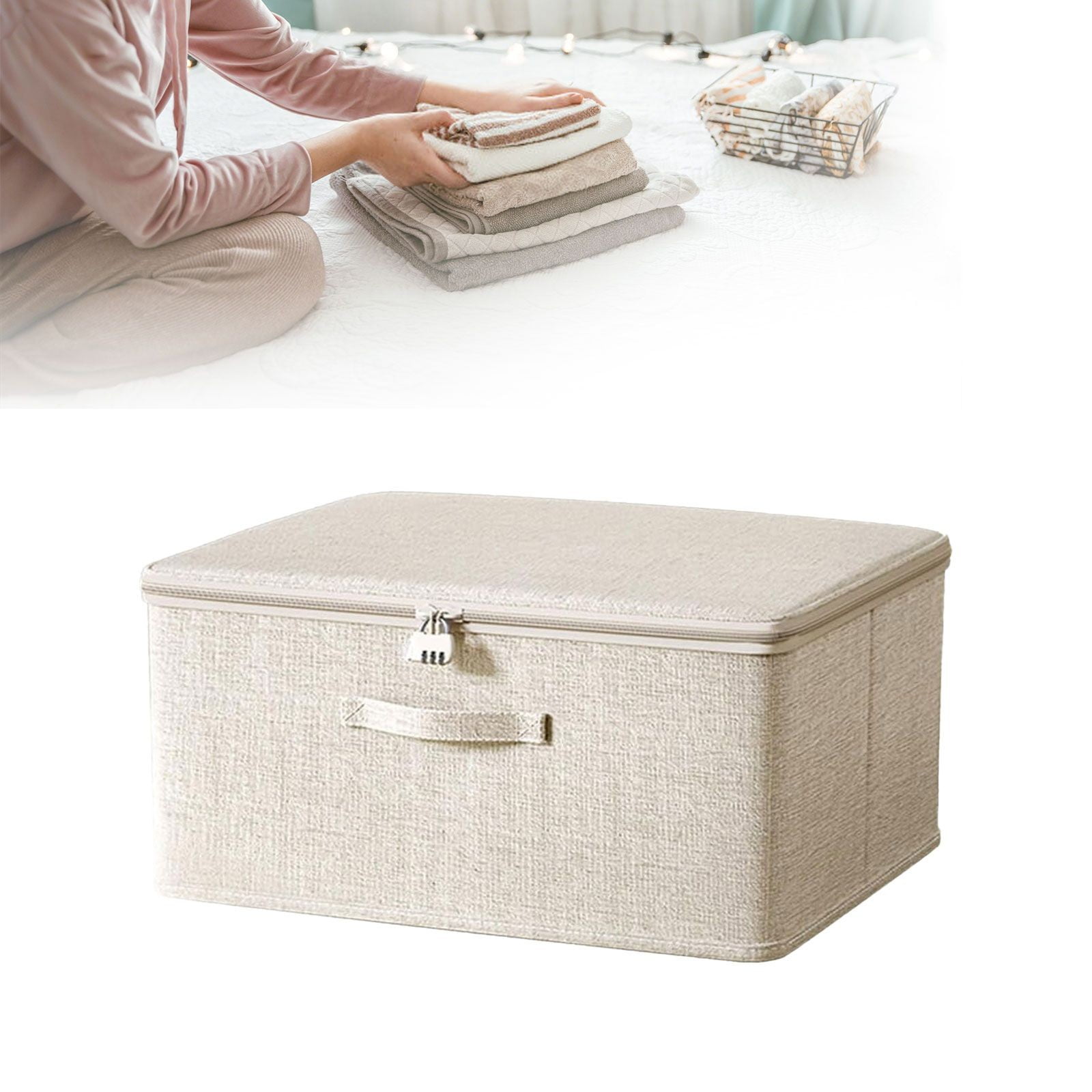 Locking Adult Game Toy Storage Organizer Lock Box Toy Storage Bins Women and Men Game Toys Storage Bags with 2 Drawstring Bags, Large capacity (Beige)