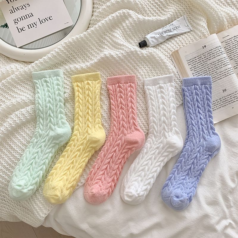 Cable Knit Mid-Calf Socks for Women - 5 Pairs - Stretch Cuff Slouch Style Blue โ image 3