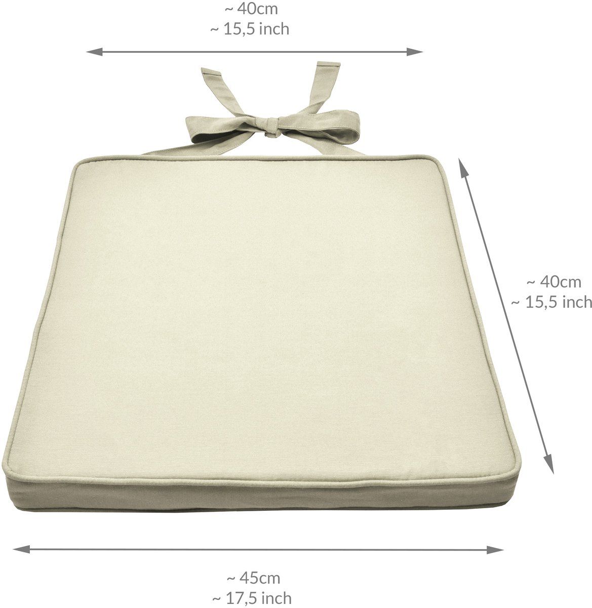 4-Pack Cream Tie-On Chair Seat Cushions with Removable Covers, 45 x 40 cm — image 2