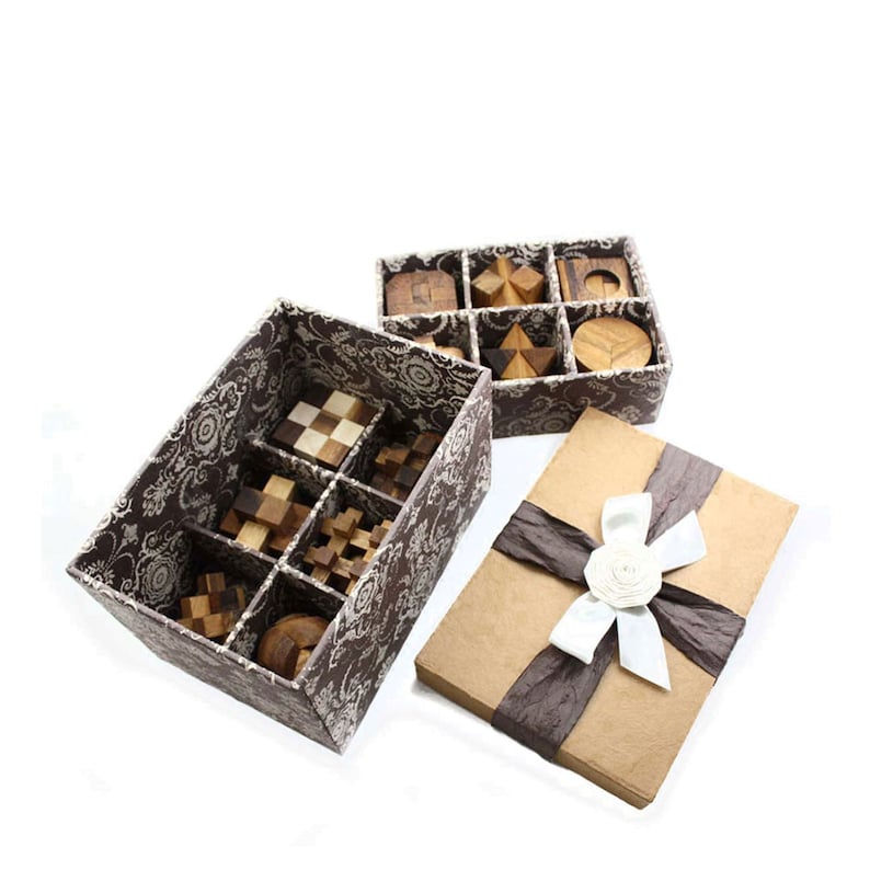 12 unique hand made wooden Puzzles in a Deluxe Gift Box Set-for kids or adults — image 2