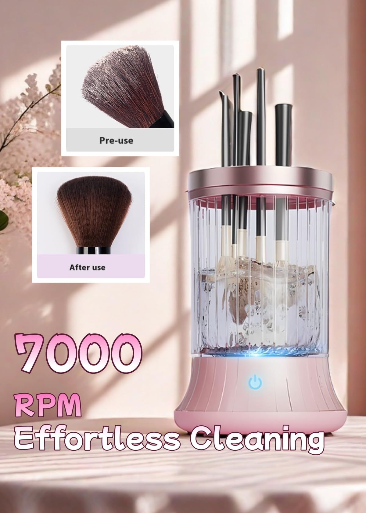 Electric Makeup Brush Cleaner, Automatic Spinning Cosmetic Brush Cleaner One-Click Operation, Auto-Rotating Brush Cleaner for Any Makeup Brushes(USB)pink — image 3