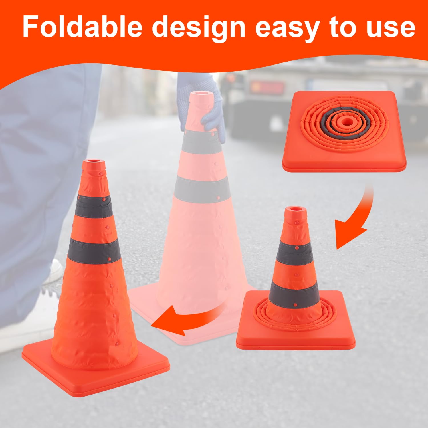 18 inch Traffic Cones, 2PCS Collapsible Orange Cones for Parking, Parking with Reflective Collars, Training Driveway, Car Interior Accessories โ image 4