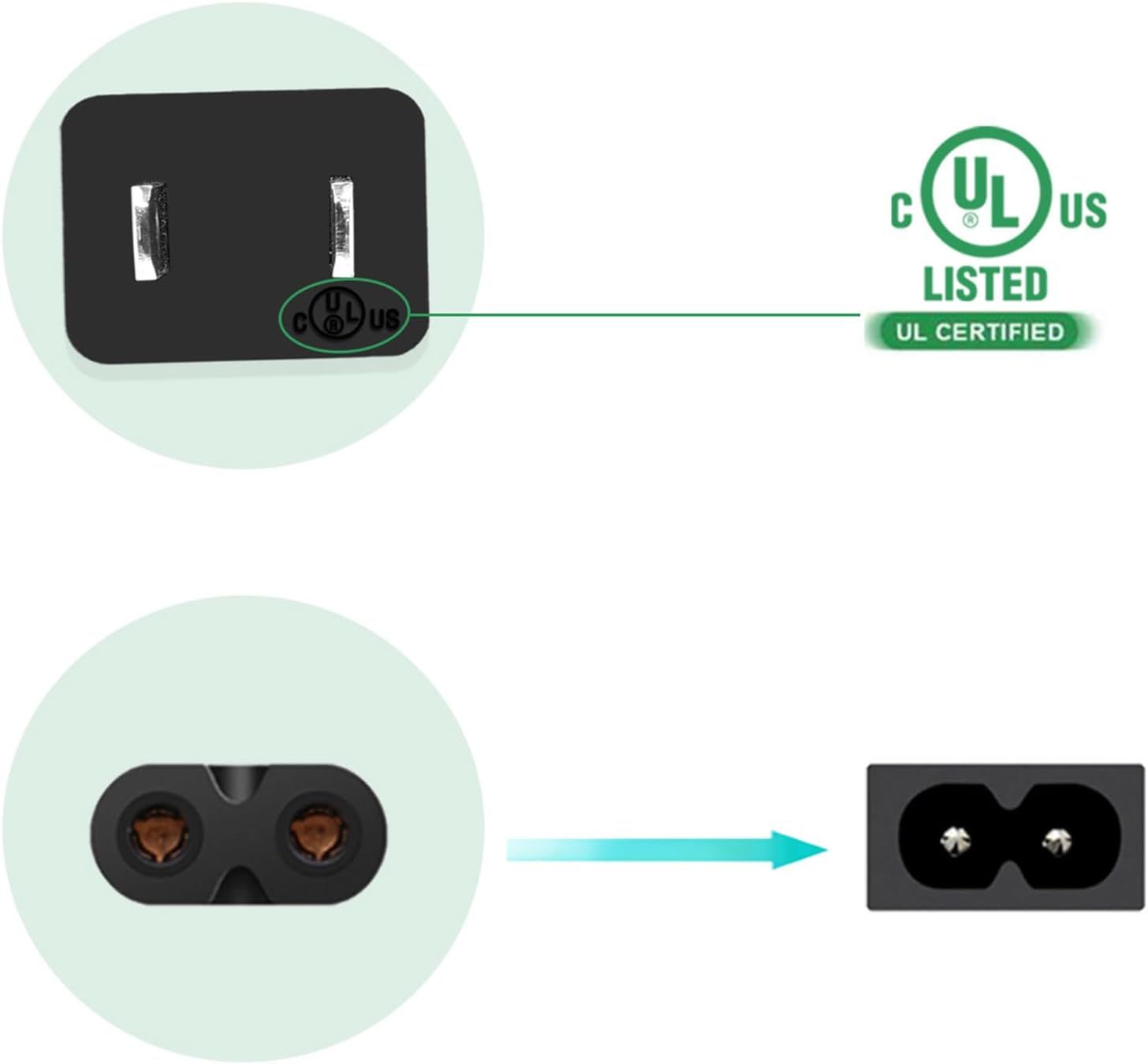 Power Cord for JBL PartyBox 100 110 200 300 310 710 1000 On-The-Go Speaker, ONN Party Speaker, JBL Soundbar 2 Prong Power Cable Replacement โ image 4