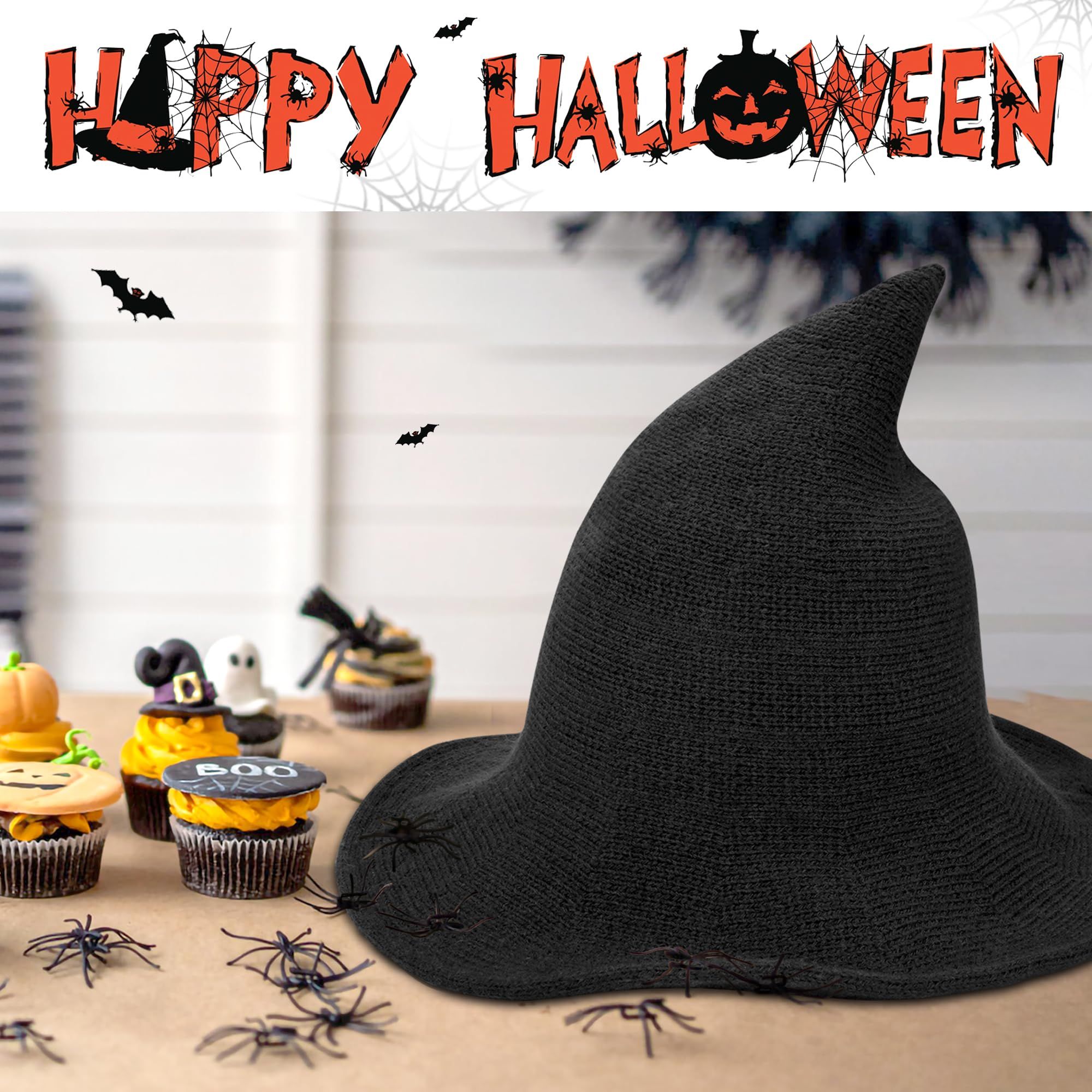 Halloween witch hat, women's wide brimmed foldable pointed hat, Halloween party costume accessories. Witch Hat Wool — image 2
