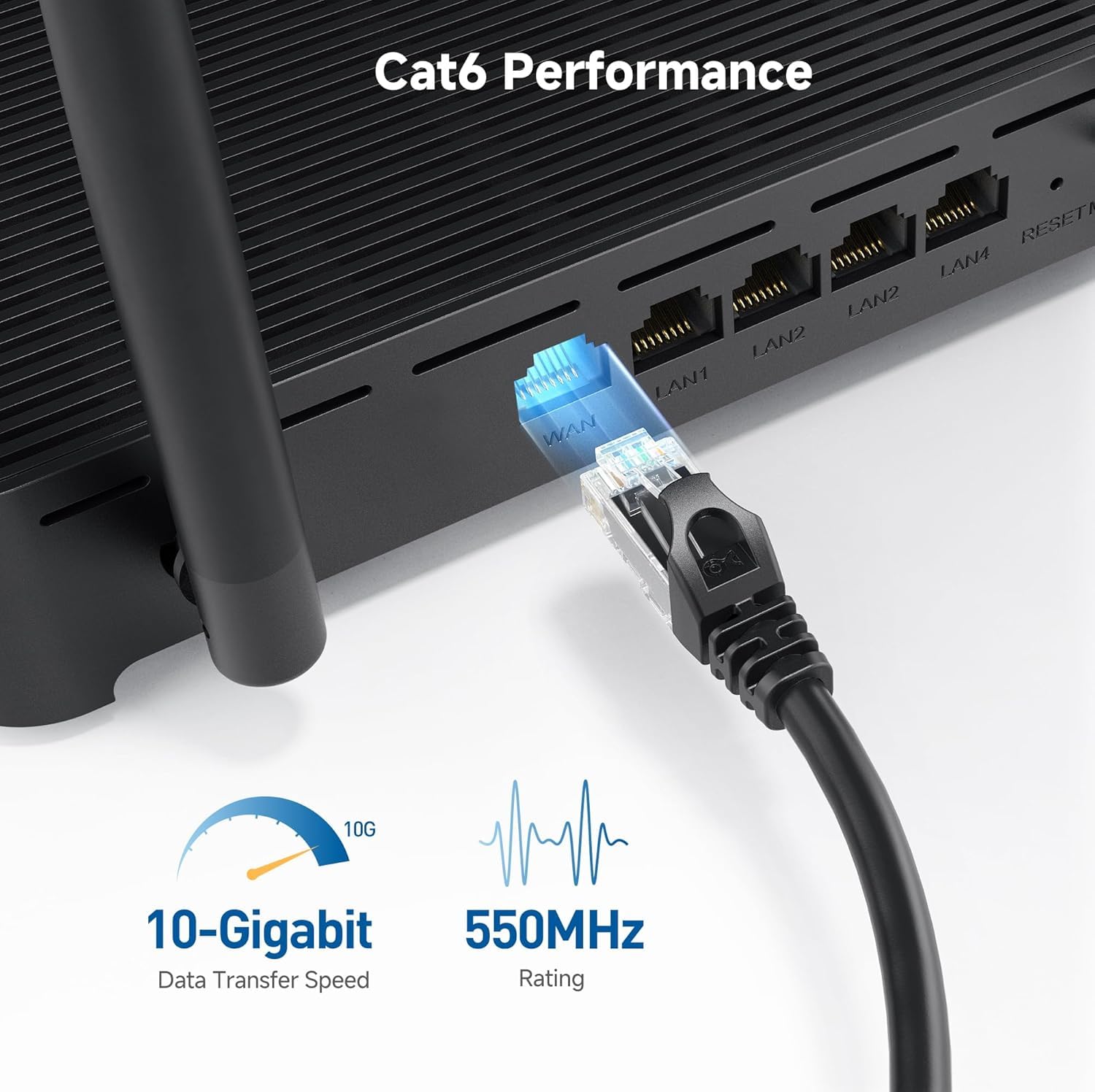 10Gbps Snagless Cat 6 Ethernet Cable - 20ft, Cat 6 Cable, Cat6 Cord, Ethernet Cord, Black — image 3