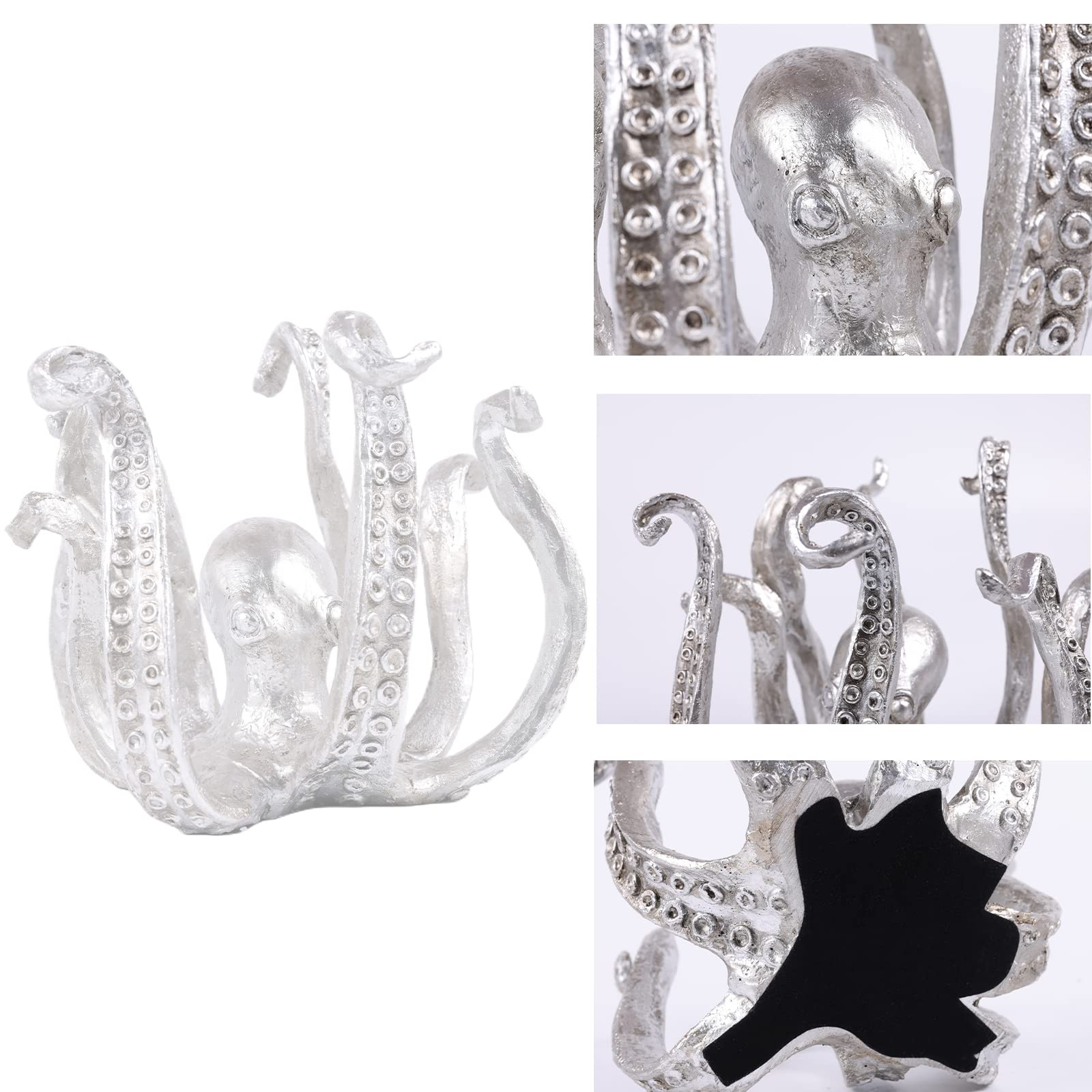 Multi-Functional Octopus Sculpture – Decorative Resin Cup Holder & Jewelry Organizer, Unique Home Accent for Living Room, Office, or Desk (Silver) — image 6