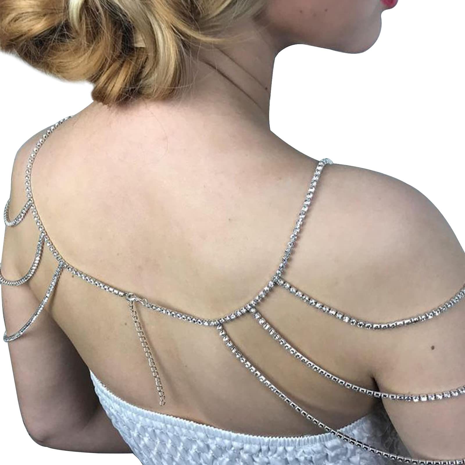 Multi layer wedding rhinestone shoulder chain jewelry crystal bridal necklace sexy rhinestone body chain tassel arm chain โ image 5