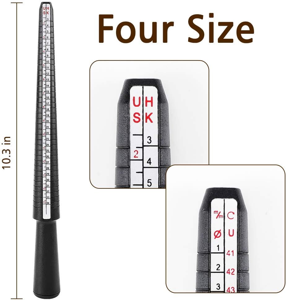 Ring Size Measuring Tool Includes Plastic Ring Sizer Mandrel Stick, Finger Sizing Ring Guage Measurer and 2 Pcs Finger Measure Tape for Women Men Jewelry — image 2