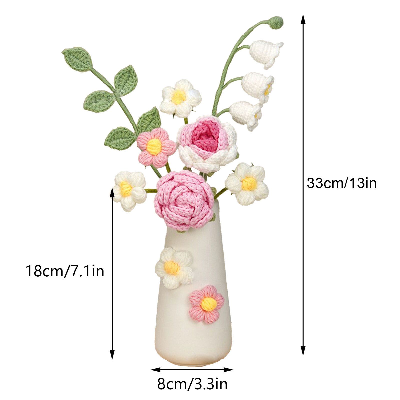 Simulation Woolen Flower Handmade Knitting Artificial Flower Crochet Knitted Flower with Ceramic Vase Table Flower Gift — image 5