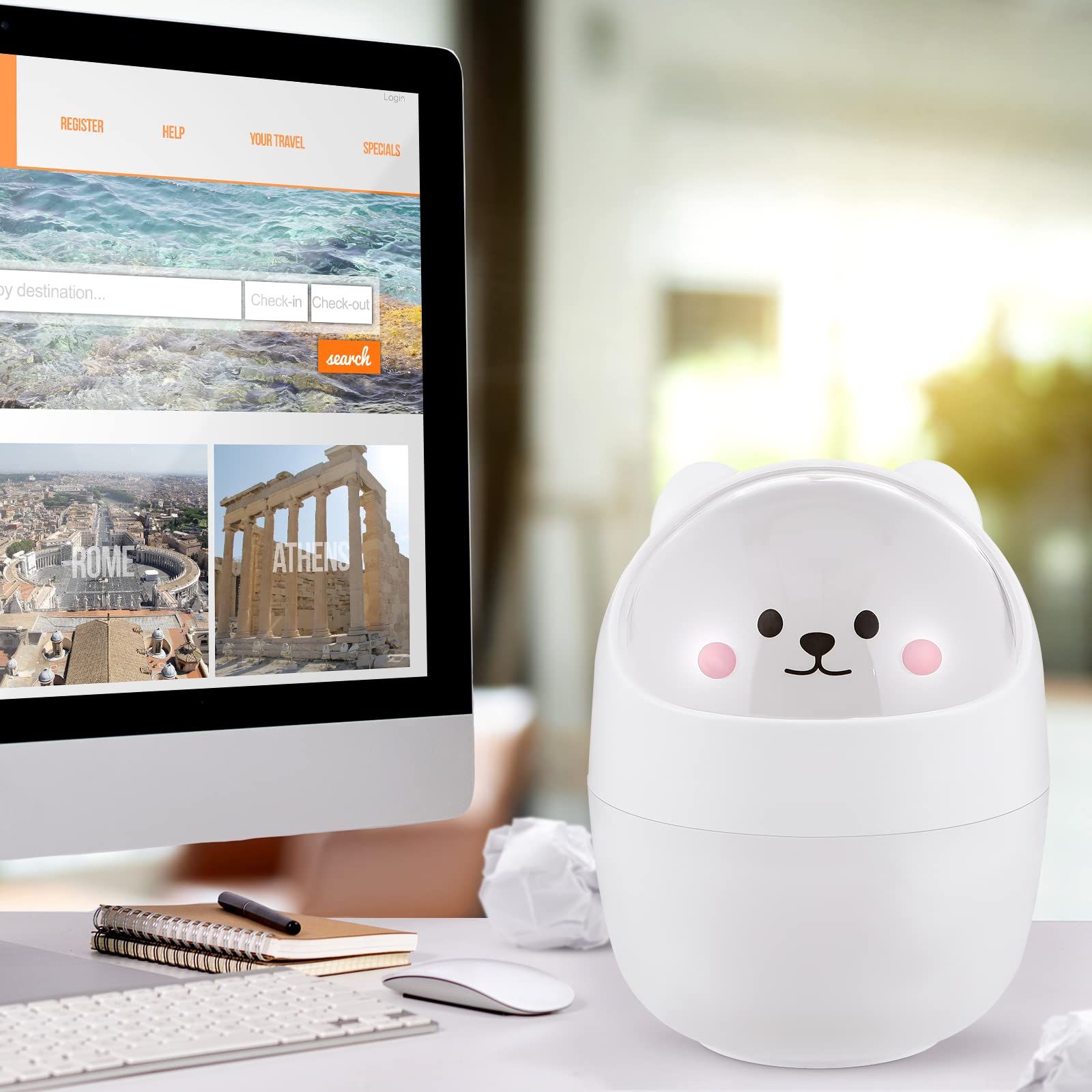 2 pack Mini Trash Can for Desk,6.1X4.33 Inch Garbage Can with Lid Cute Desktop Trash for Home Kitchen Office Bedroom Car - White โ image 5