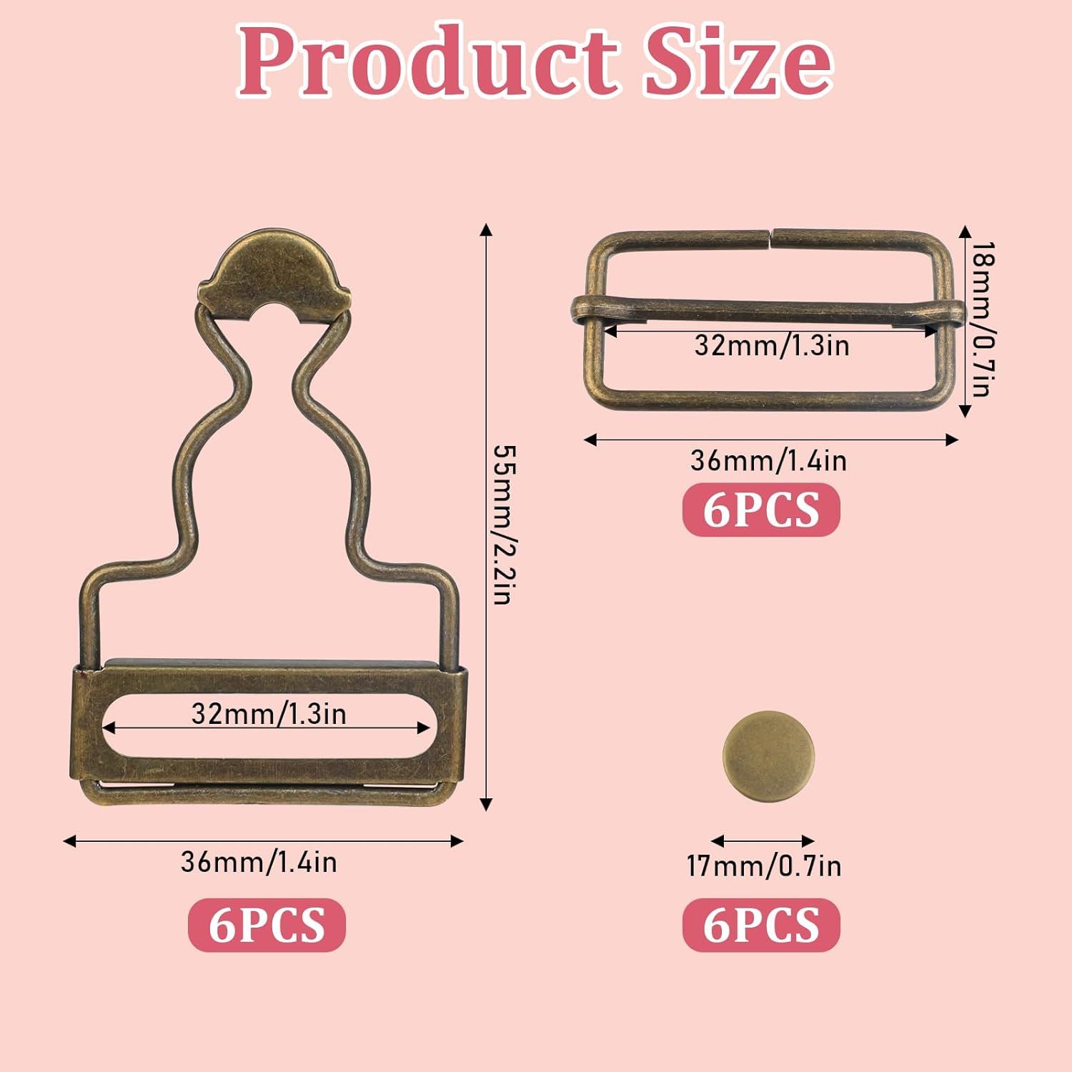 6 Sets Overalls Buckles, 1.25 inch Metal Overall Replacement Clasp Clips with Adjustable Tri Glide Slide Buckle and Buttons, DIY Button No-Sew Accessories for — image 2