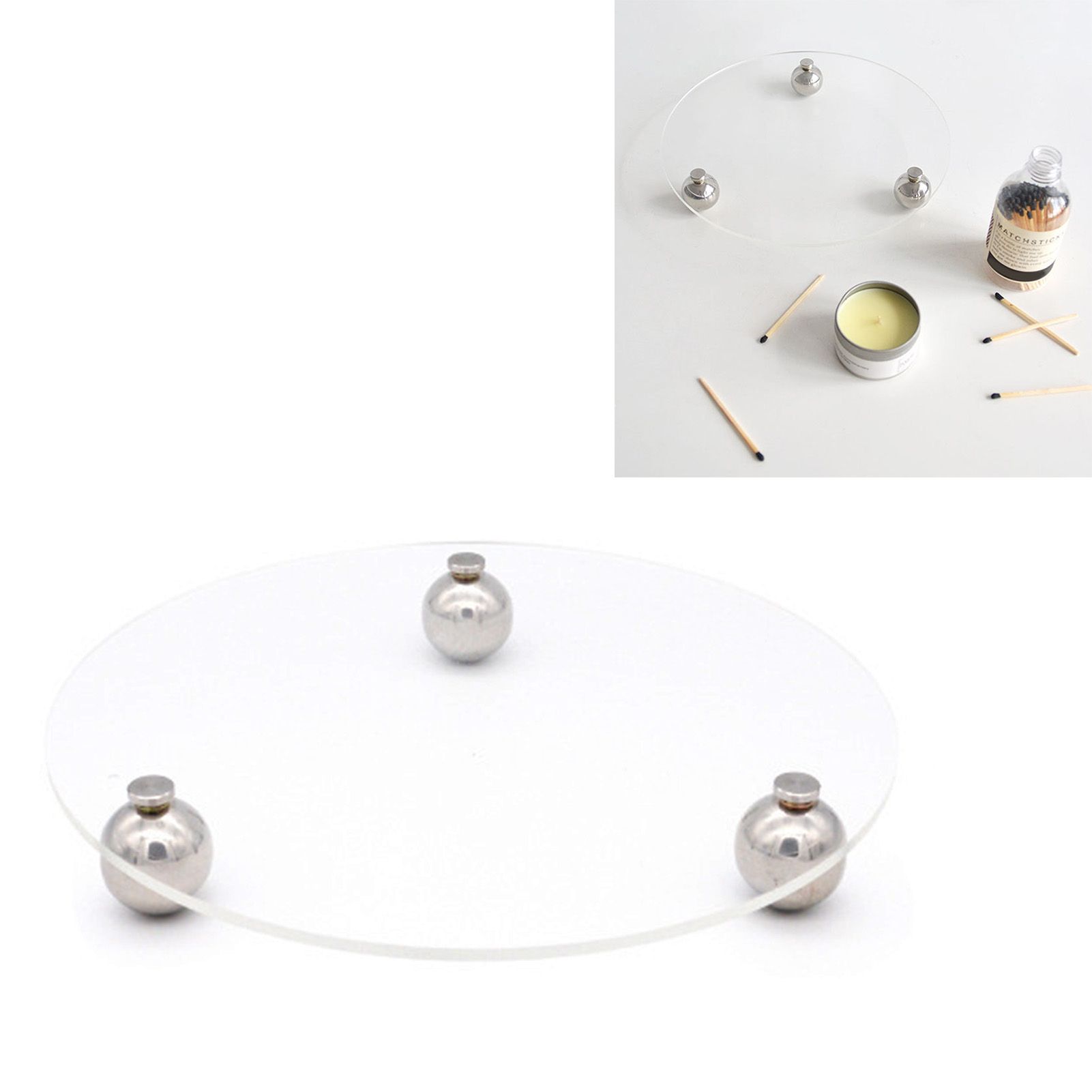 Acrylic Storage Tray Clear Transparent Stainless Steel Round Feet Minimalist Style Decorative Practical Desktop Shelf for Cafes Round โ image 6