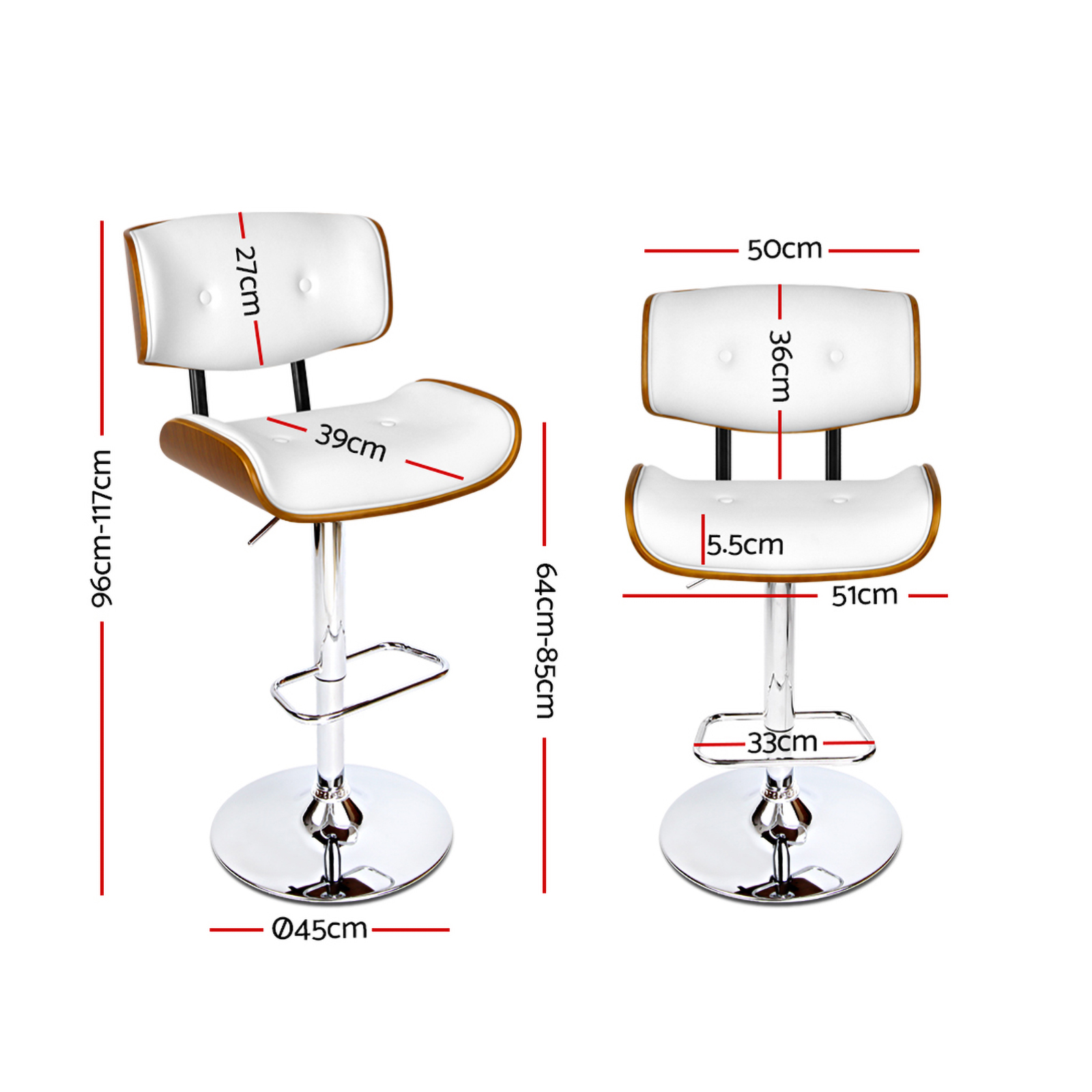 Artiss Bar Stools Gas Lift Leather White โ image 2