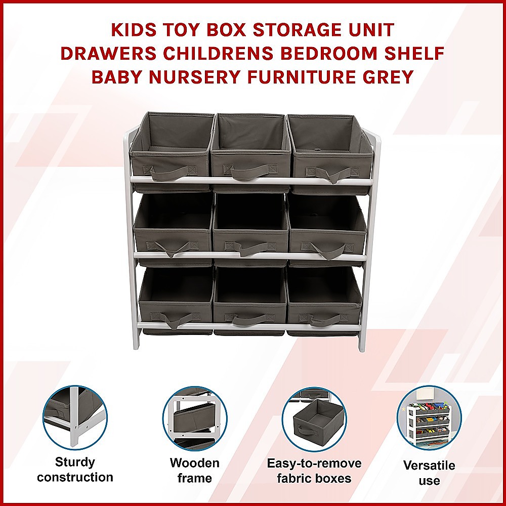 Kids Toy Box Storage Unit Drawers Childrens Bedroom Shelf Baby Nursery Furniture Grey โ image 3