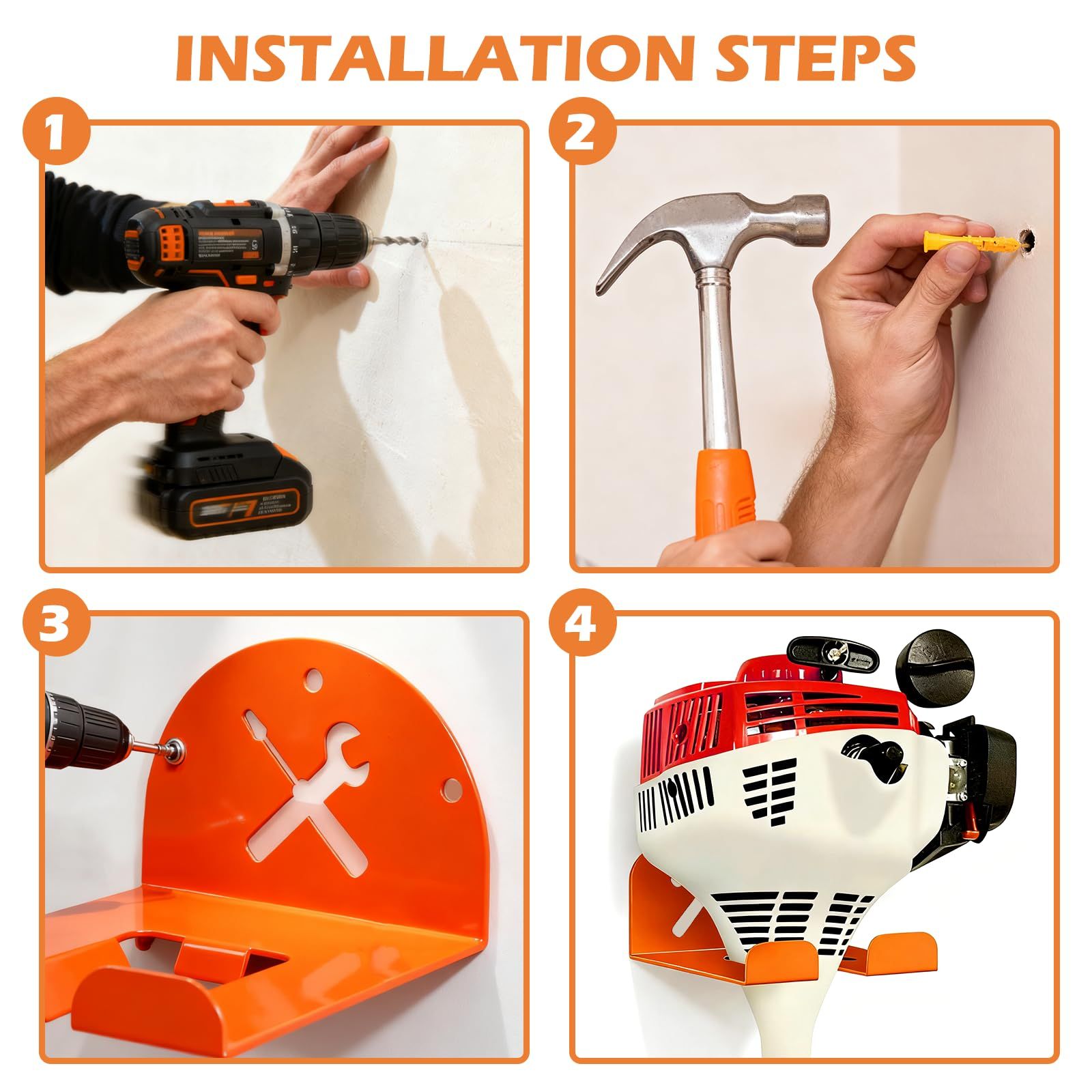 Trimmer Rack Wall Mount - Heavy Duty Wall Hanger for Grass Trimmer Garden Tools Chainsaw Hedge Trimmer 1 Pack Orange(D model) — image 4