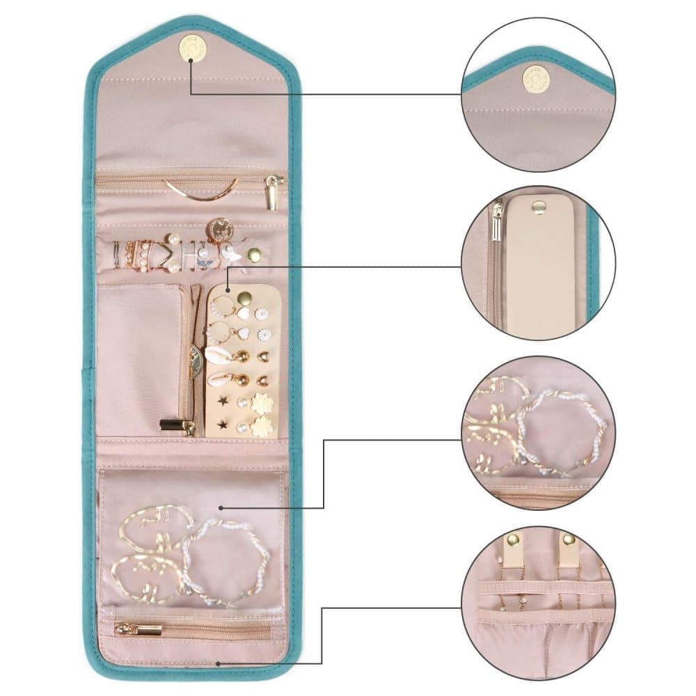 15cm Travel Jewelry Box with Compartments, Dark Blue Compact Jewelry Storage Bag Easy to Carry in Your Bag โ image 3